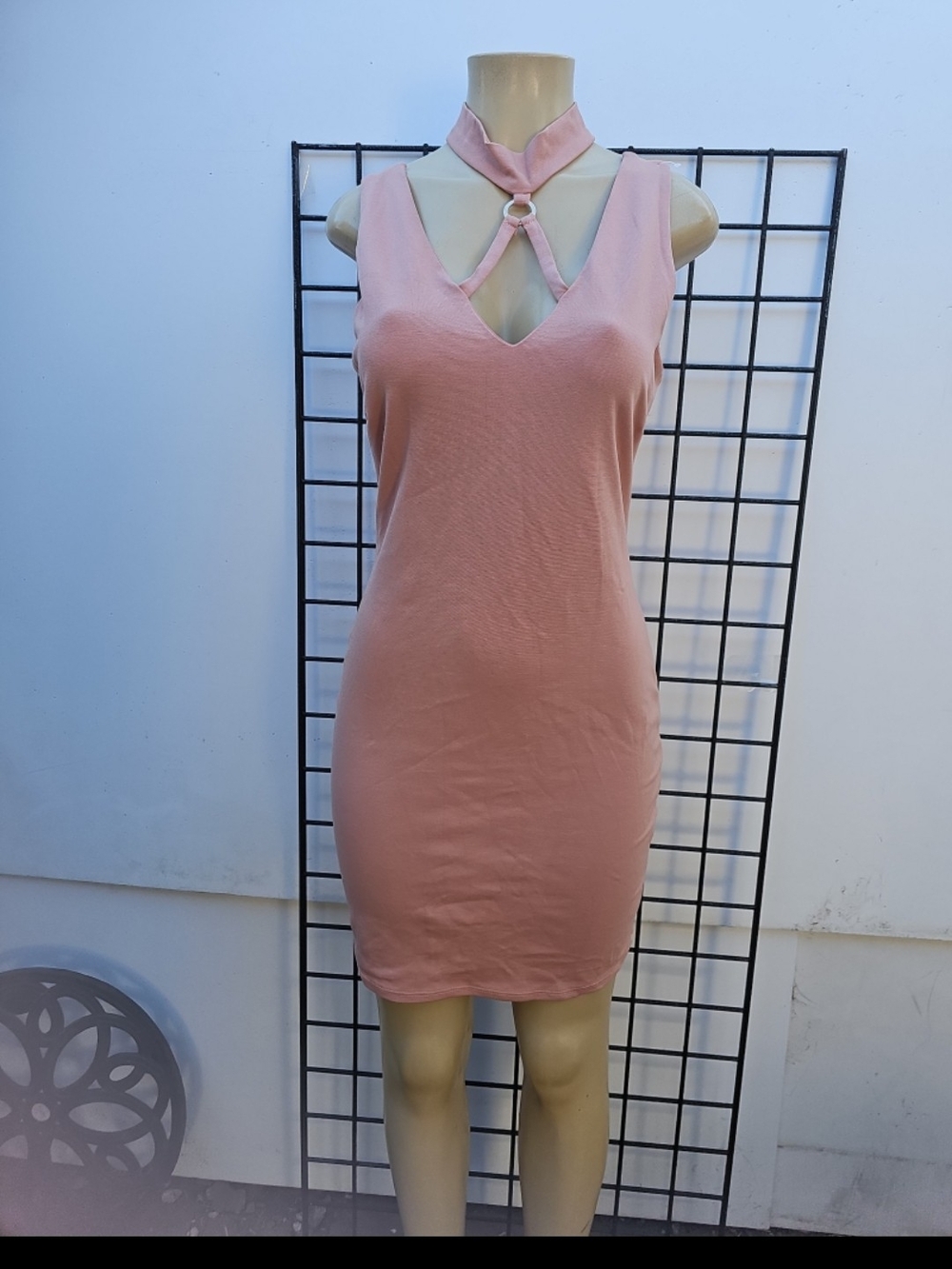 Noble U Blush Pink Choker Bodycon Mini Dress